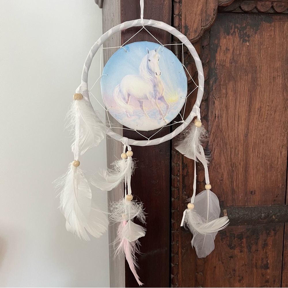 Unicorn Dream Catcher With Feathers & Beads